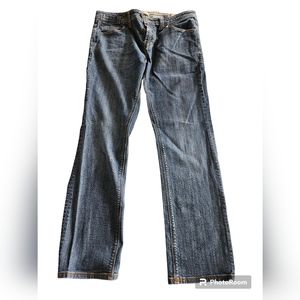 DG jeans dark wash faded 30×32 straight stretch rinse blue embroidered pocket